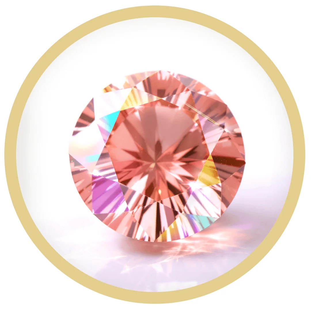 Rosa, rundslepet diamant i en gullring mot svart bakgrunn