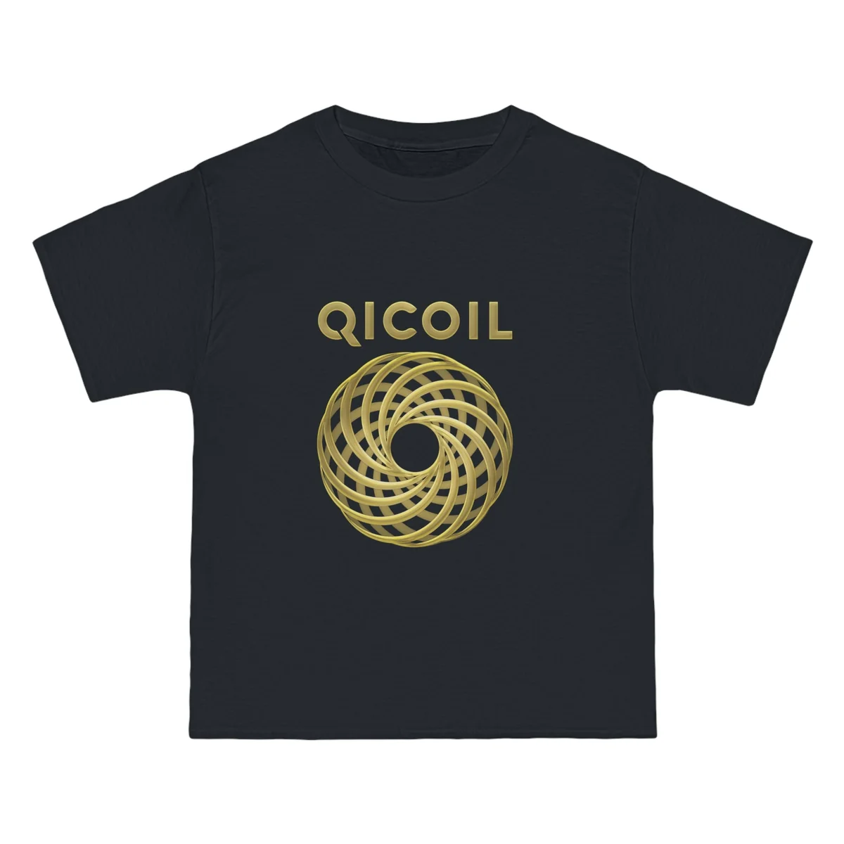 Svart kortermet t-skjorte med gullfarget Qi Coil-logo